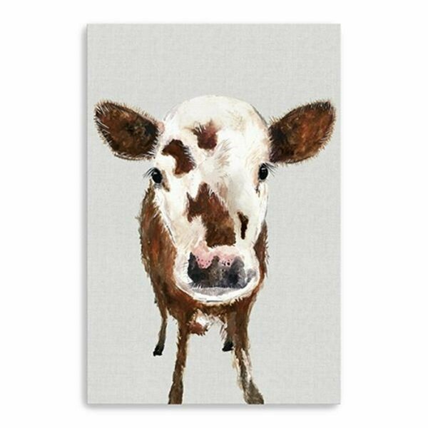 Palacedesigns 24 x 16 in. Brown & White Baby Cow Face Canvas Wall Art PA3093139